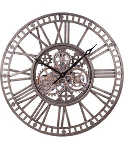 LW Collection wandklok met draaiende tandwielen Zilver 60cm - Radar wandklok Zilver - wandklok met bewegende wandwielen