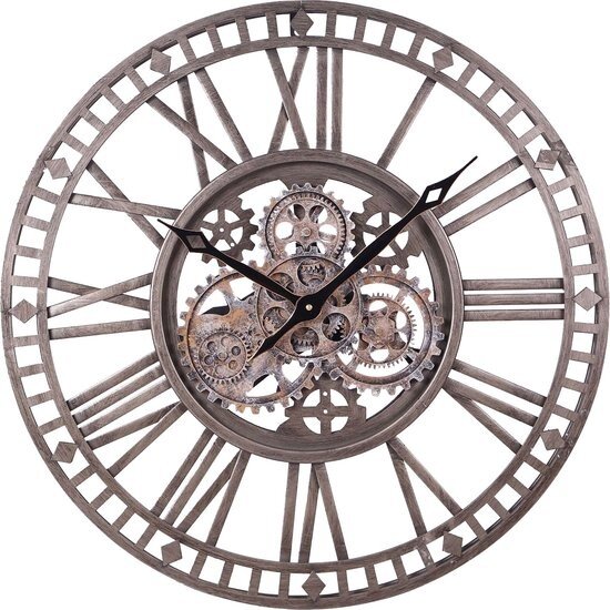 LW collection LW Collection wandklok met draaiende tandwielen Zilver 60cm - Radar wandklok Zilver - wandklok met bewegende wandwielen