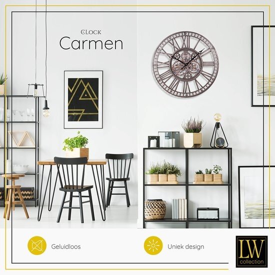 LW collection LW Collection wandklok met draaiende tandwielen Zilver 60cm - Radar wandklok Zilver - wandklok met bewegende wandwielen