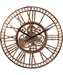 LW Collection wandklok met draaiende tandwielen Brons 60cm - Radar wandklok Brons - wandklok met bewegende wandwielen