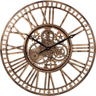 LW Collection wandklok met draaiende tandwielen Brons 60cm - Radar wandklok Brons - wandklok met bewegende wandwielen