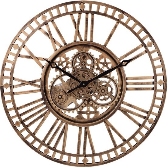 LW collection LW Collection wandklok met draaiende tandwielen Brons 60cm - Radar wandklok Brons - wandklok met bewegende wandwielen