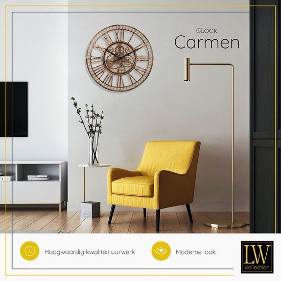 LW collection LW Collection wandklok met draaiende tandwielen Brons 60cm - Radar wandklok Brons - wandklok met bewegende wandwielen