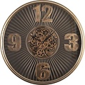 LW collection LW Collection wandklok met draaiende tandwielen brons bruin 80cm met glasplaat - Radar wandklok brons bruin - wandklok met bewegende wandwielen