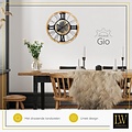 LW collection LW Collection wandklok met draaiende tandwielen bruin zwart 80cm met glasplaat - Radar wandklok - wandklok met bewegende wandwielen