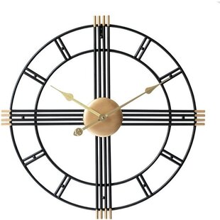 LW Collection Wandklok Zwart goud 60cm - Grote wandklok William goud zwart - Industriële klok metaal rond - Wandklok industrieel