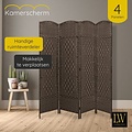 LW collection LW Collection Kamerscherm donkerbruin / rotan / rieten kamerschermen 4 panelen - scheidingswand bruin 170x160cm - paravent kant en klaar