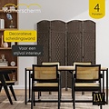 LW collection LW Collection Kamerscherm donkerbruin / rotan / rieten kamerschermen 4 panelen - scheidingswand bruin 170x160cm - paravent kant en klaar