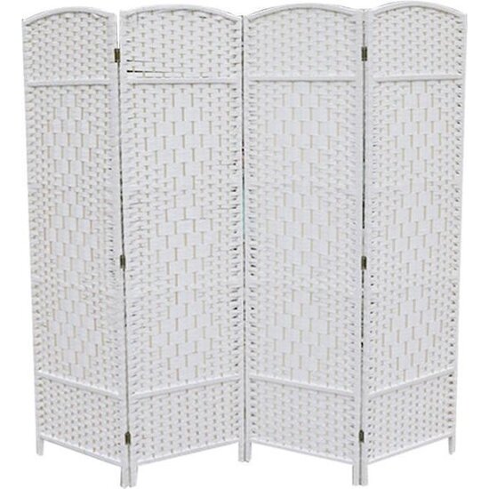 LW collection LW Collection Kamerscherm wit - rotan / rieten kamerschermen 4 panelen - scheidingswand 172x160cm - paravent kant en klaar