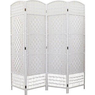 LW Collection Kamerscherm wit - rotan / rieten 4 panelen - scheidingswand wit 170x160cm - paravent kant en klaar