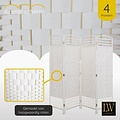 LW collection LW Collection Kamerscherm wit - rotan / rieten 4 panelen - scheidingswand wit 170x160cm - paravent kant en klaar