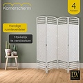 LW collection LW Collection Kamerscherm wit - rotan / rieten 4 panelen - scheidingswand wit 170x160cm - paravent kant en klaar