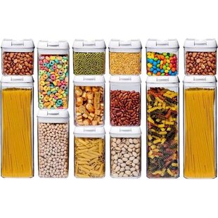 LW Collection voorraadpotten set van 14 met pen en stickers witte deksel - Voorraadpotjes luchtdicht - voorraadbussen - snoep pot - organize potten - opbergpotten - keukenpotten - food container - luxe - complete set 14 stuks