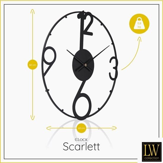 LW collection LW Collection Moderne Zwarte wandklok 60cm - Grote industriële wandklok Zwart - Moderne wandklok stil uurwerk