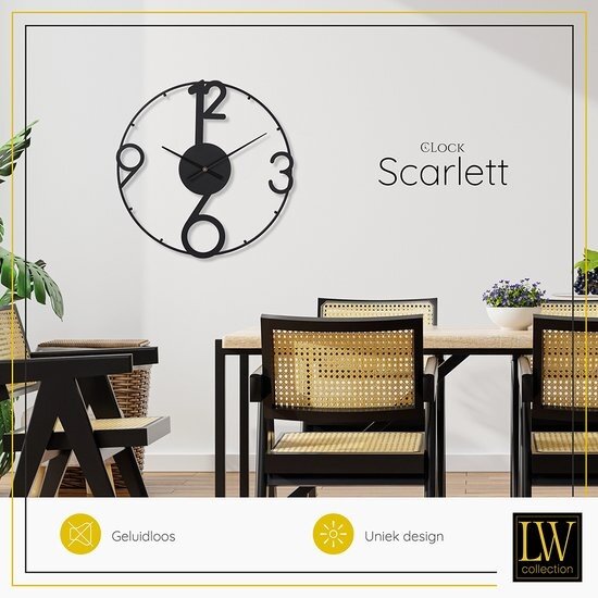 LW collection LW Collection Moderne Zwarte wandklok 60cm - Grote industriële wandklok Zwart - Moderne wandklok stil uurwerk