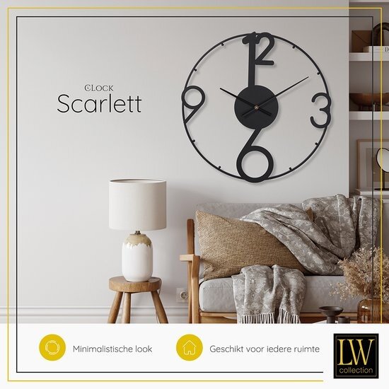 LW collection LW Collection Moderne Zwarte wandklok 80cm - Grote industriële wandklok Zwart - Moderne wandklok stil uurwerk