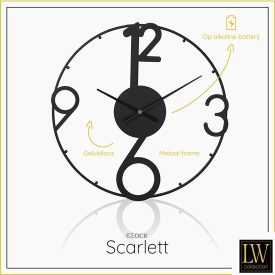 LW collection LW Collection Moderne Zwarte wandklok 80cm - Grote industriële wandklok Zwart - Moderne wandklok stil uurwerk