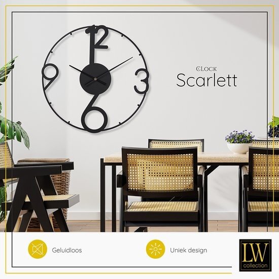 LW collection LW Collection Moderne Zwarte wandklok 80cm - Grote industriële wandklok Zwart - Moderne wandklok stil uurwerk