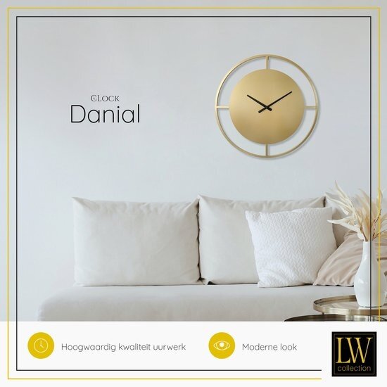 LW collection LW Collection Wandklok goud 80cm - Grote industriële gouden wandklok - Moderne wandklok - Stil uurwerk