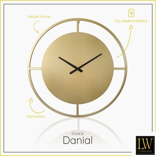 LW collection LW Collection Wandklok goud 80cm - Grote industriële gouden wandklok - Moderne wandklok - Stil uurwerk