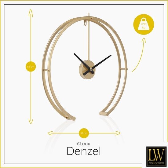 LW collection LW Collection moderne wandklok Goud 52cm - Grote industriële gouden wandklok - Muurklok Goud industrieel - Minimalistische Goudkleurige Klok
