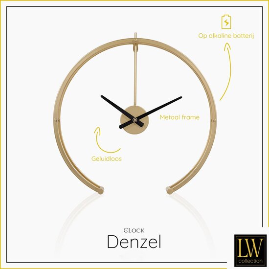 LW collection LW Collection moderne wandklok Goud 52cm - Grote industriële gouden wandklok - Muurklok Goud industrieel - Minimalistische Goudkleurige Klok
