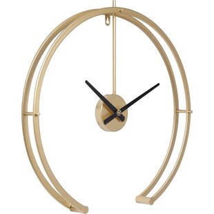 LW Collection Moderne gouden wandklok Denzel 82cm - Grote industriële muurklok goud stil uurwerk - Minimalistische goudkleurige ronde moderne klok