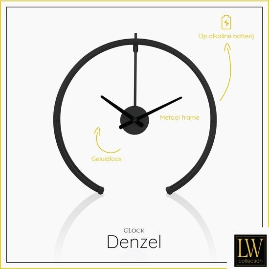 LW collection LW Collection Moderne zwarte wandklok Denzel 82cm - Grote industriële muurklok zwart stil uurwerk - Minimalistische zwarte ronde moderne klok
