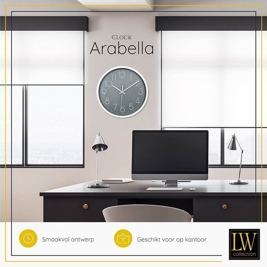 LW collection LW Collection witte klok grijze wijzerplaat - wandklok 30cm - muurklok - klok - keukenklok