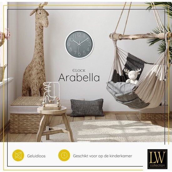 LW collection LW Collection witte klok grijze wijzerplaat - wandklok 30cm - muurklok - klok - keukenklok