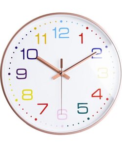 LW Collection keukenklok kleurtjes kinderkamer klok 30cm - kleine wandklok met kleuren stil uurwerk - kinderkamer leer klok - leren klok kinderen met - leren klok kijken