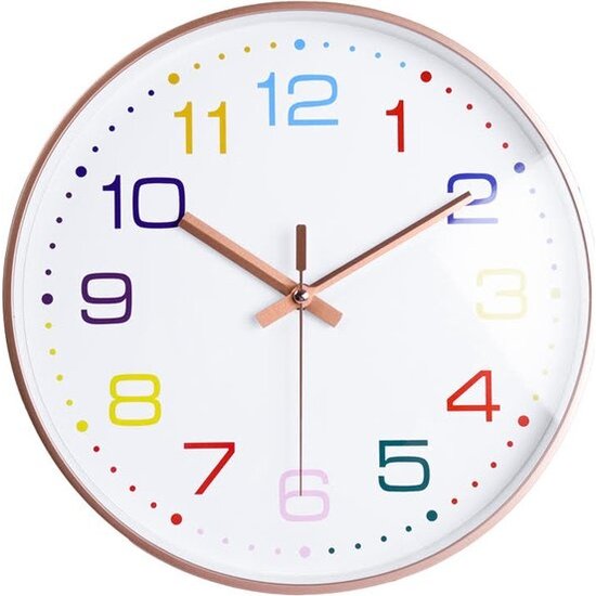 LW collection LW Collection keukenklok kleurtjes kinderkamer klok 30cm - kleine wandklok met kleuren stil uurwerk - kinderkamer leer klok - leren klok kinderen met - leren klok kijken
