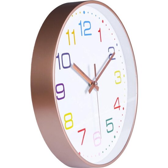 LW collection LW Collection keukenklok kleurtjes kinderkamer klok 30cm - kleine wandklok met kleuren stil uurwerk - kinderkamer leer klok - leren klok kinderen met - leren klok kijken