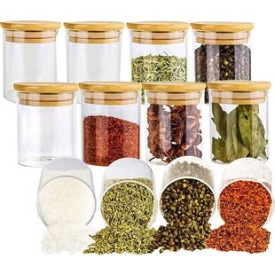 LW Collection 12 kruidenpotjes met bamboe deksel 200ml glas - Kruidenpotten - Kruidenpotjes met deksel