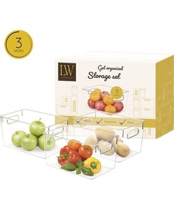 LW Collection Koelkast bakjes 3 stuks - Voorraadbakken koelkast opbergbak groenten - Koelkast organizer - stapelbaar - opbergbakken voor lades, badkamer en keuken - organiser