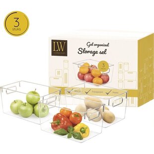LW Collection Koelkast bakjes 3 stuks - Voorraadbakken koelkast opbergbak groenten - Koelkast organizer - stapelbaar - opbergbakken voor lades, badkamer en keuken - organiser