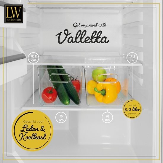 LW collection LW Collection Koelkast bakjes 3 stuks - Voorraadbakken koelkast opbergbak groenten - Koelkast organizer - stapelbaar - opbergbakken voor lades, badkamer en keuken - organiser