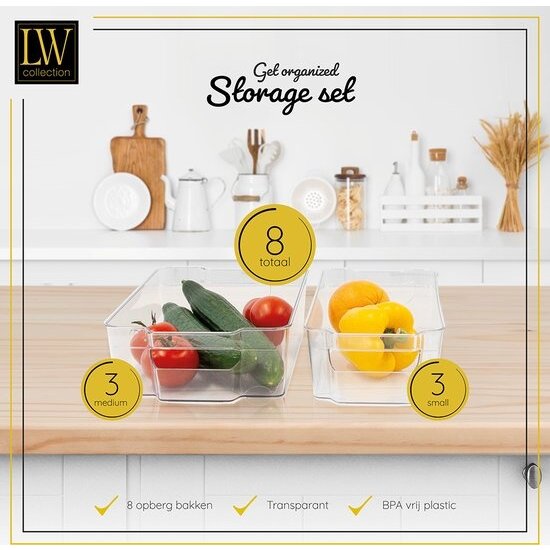 LW collection LW Collection Koelkast bakjes 8 stuks - Voorraadbakken koelkast opbergbak - Koelkast organizer - stapelbaar - opbergbakken voor lades, badkamer en keuken - organiser