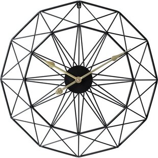 LW Collection Megan 80cm moderne wandklok zwart met gouden wijzers - Grote industriële muurklok metaal - Moderne wandklok