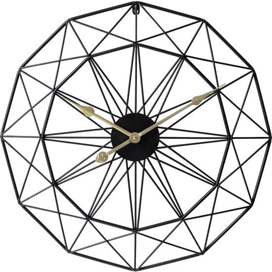 LW collection LW Collection Megan 80cm moderne wandklok zwart met gouden wijzers - Grote industriële muurklok metaal - Moderne wandklok