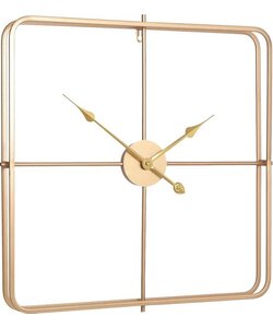 LW Collection Moderne gouden Klok 60cm - Grote industriële wandklok goud - minimalistische vierkante wandklok industrieel