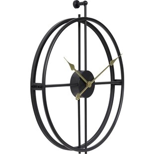 LW Collection moderne wandklok zwart met gouden wijzers 52cm - Grote industriële wandklok - minimalistische wandklok - wandklok industrieel