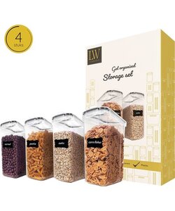 LW Collection voorraadpotten set van 4 met pen en stickers - Voorraadpotjes luchtdicht - voorraadbussen - snoep pot - organize potten - opbergpotten - keukenpotten - food container - luxe - complete set 4 stuks