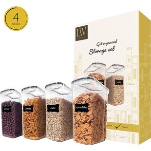 LW Collection voorraadpotten set van 4 met pen en stickers - Voorraadpotjes luchtdicht - voorraadbussen - snoep pot - organize potten - opbergpotten - keukenpotten - food container - luxe - complete set 4 stuks