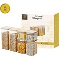 LW collection LW Collection voorraadpotten set van 6 met bamboe deksel - Voorraadpotjes luchtdicht - voorraadbussen - snoep pot - organize potten - opbergpotten - keukenpotten - food container - luxe - complete set 6 stuks
