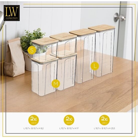 LW collection LW Collection voorraadpotten set van 6 met bamboe deksel - Voorraadpotjes luchtdicht - voorraadbussen - snoep pot - organize potten - opbergpotten - keukenpotten - food container - luxe - complete set 6 stuks