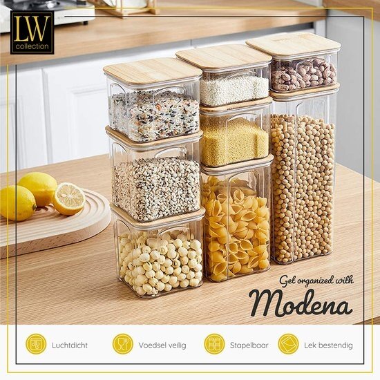 LW collection LW Collection voorraadpotten set van 6 met bamboe deksel - Voorraadpotjes luchtdicht - voorraadbussen - snoep pot - organize potten - opbergpotten - keukenpotten - food container - luxe - complete set 6 stuks