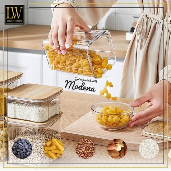 LW collection LW Collection voorraadpotten set van 6 met bamboe deksel - Voorraadpotjes luchtdicht - voorraadbussen - snoep pot - organize potten - opbergpotten - keukenpotten - food container - luxe - complete set 6 stuks