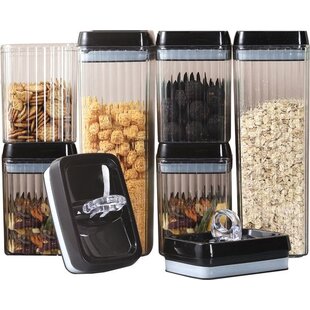 LW Collection voorraadpotten set van 6 met pen en stickers zwarte deksel - Voorraadpotjes luchtdicht - voorraadbussen - snoep pot - organize potten - keukenpotten - opbergpotten - voorraadbussen - food container - complete set 6 stuks