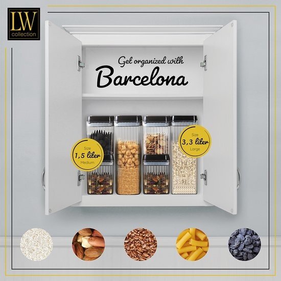 LW collection LW Collection voorraadpotten set van 6 met pen en stickers zwarte deksel - Voorraadpotjes luchtdicht - voorraadbussen - snoep pot - organize potten - keukenpotten - opbergpotten - voorraadbussen - food container - complete set 6 stuks